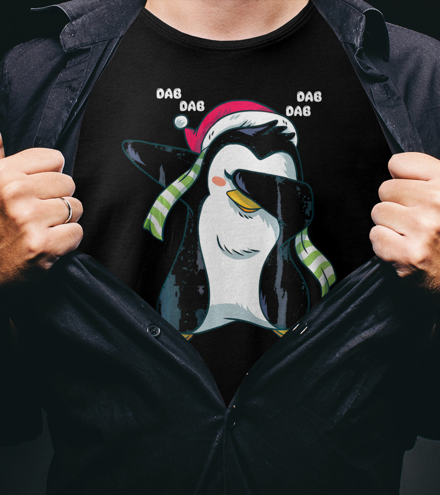 Dab Dab Dab Christmas Penguin Santa Hat And Scarf T-Shirt