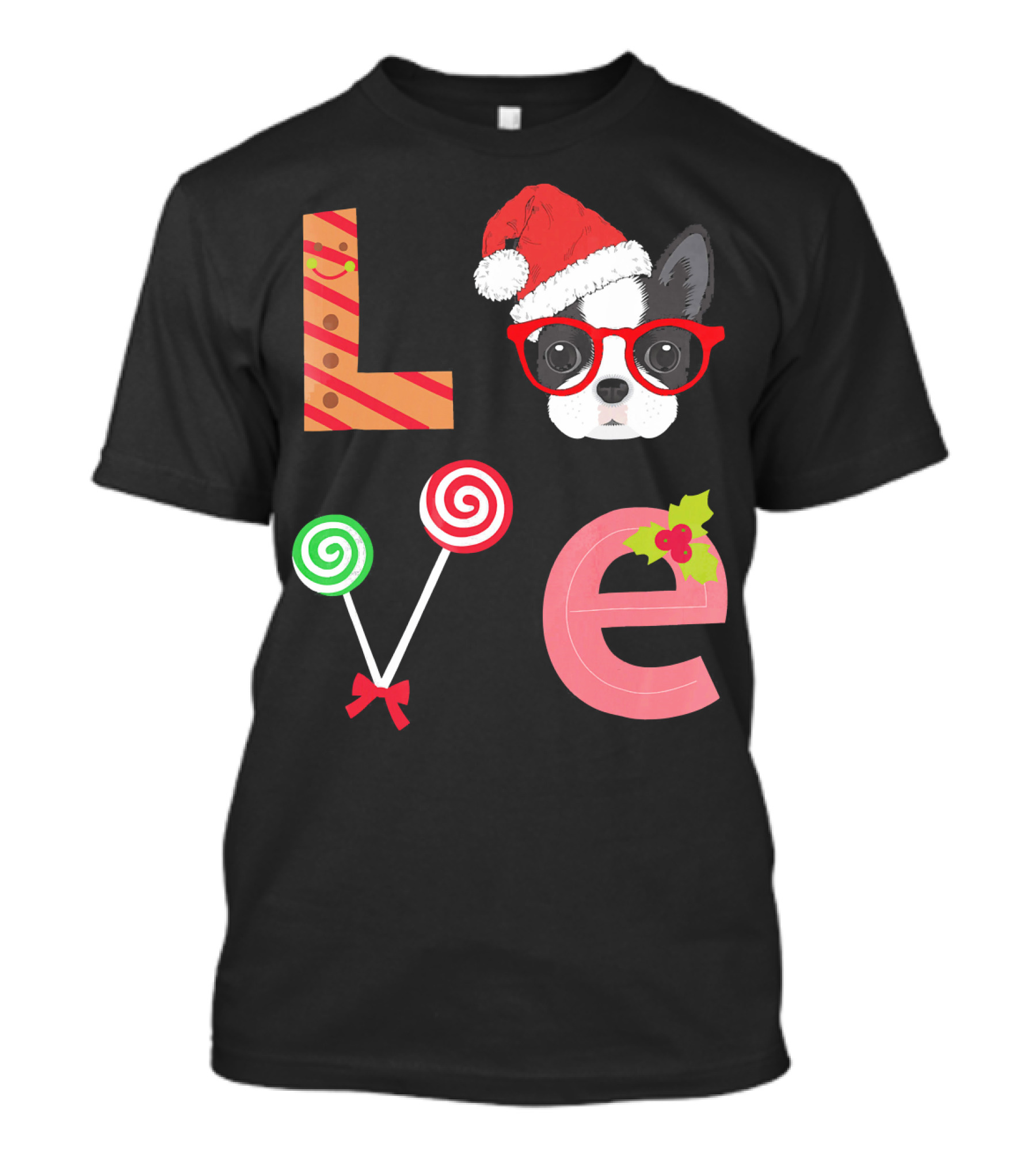 Love Boston Terrier Santa Christmas Dog Sweater Holiday T-Shirt