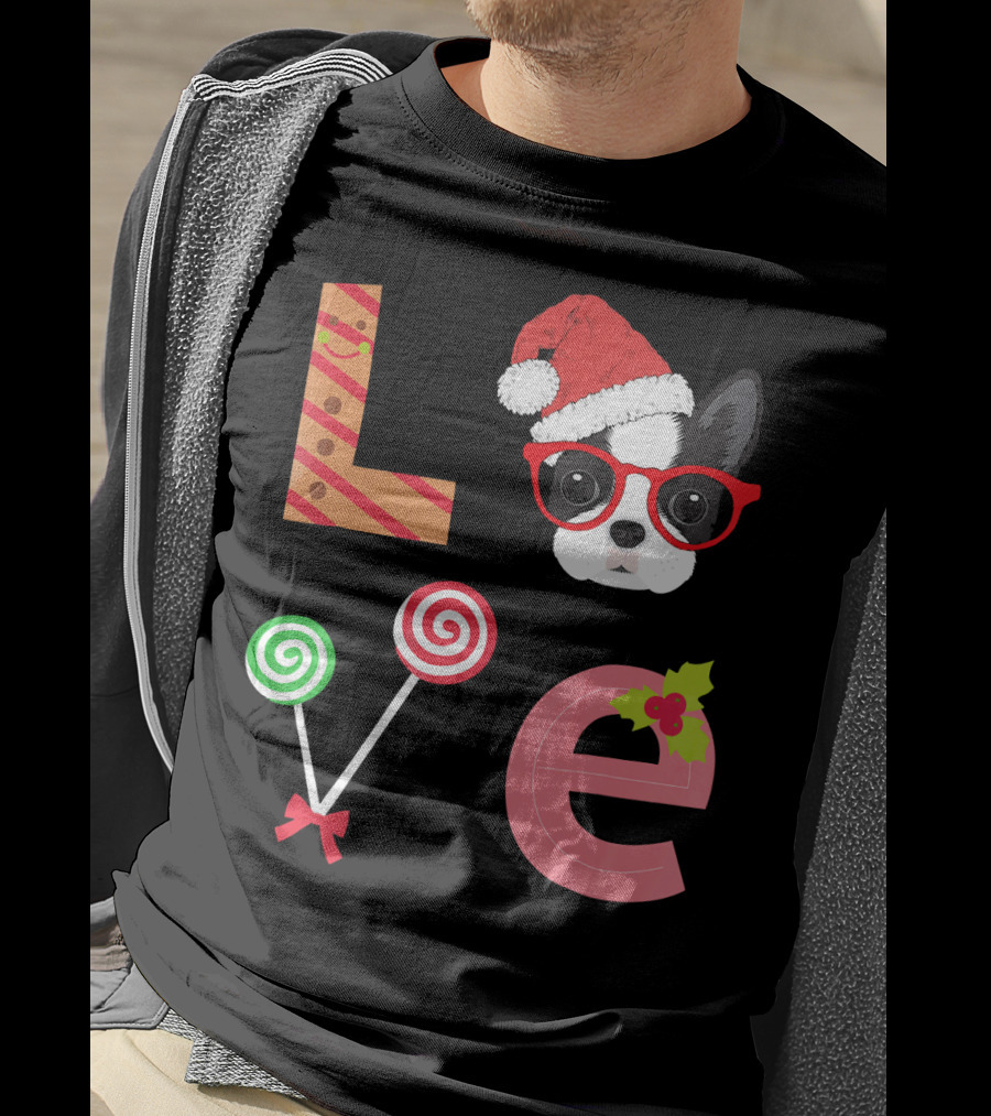 Love Boston Terrier Santa Christmas Dog Sweater Holiday T-Shirt