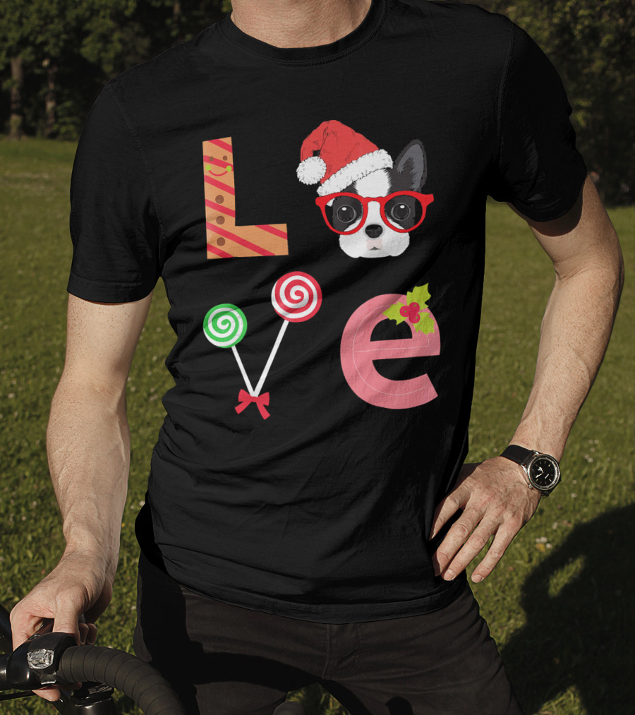Love Boston Terrier Santa Christmas Dog Sweater Holiday T-Shirt