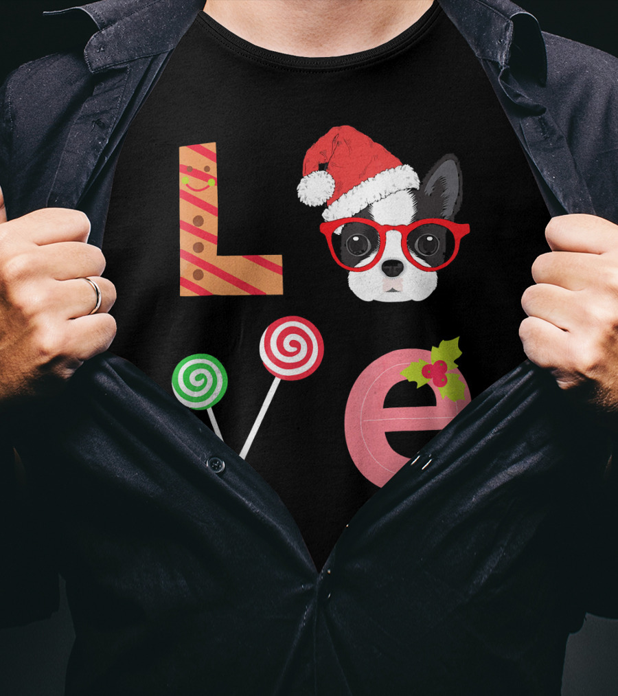 Love Boston Terrier Santa Christmas Dog Sweater Holiday T-Shirt