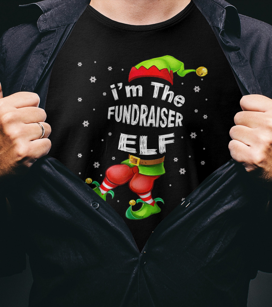 I'm The Fundraiser Elf Jingle Bell Hat Christmas Snowflakes T-Shirt
