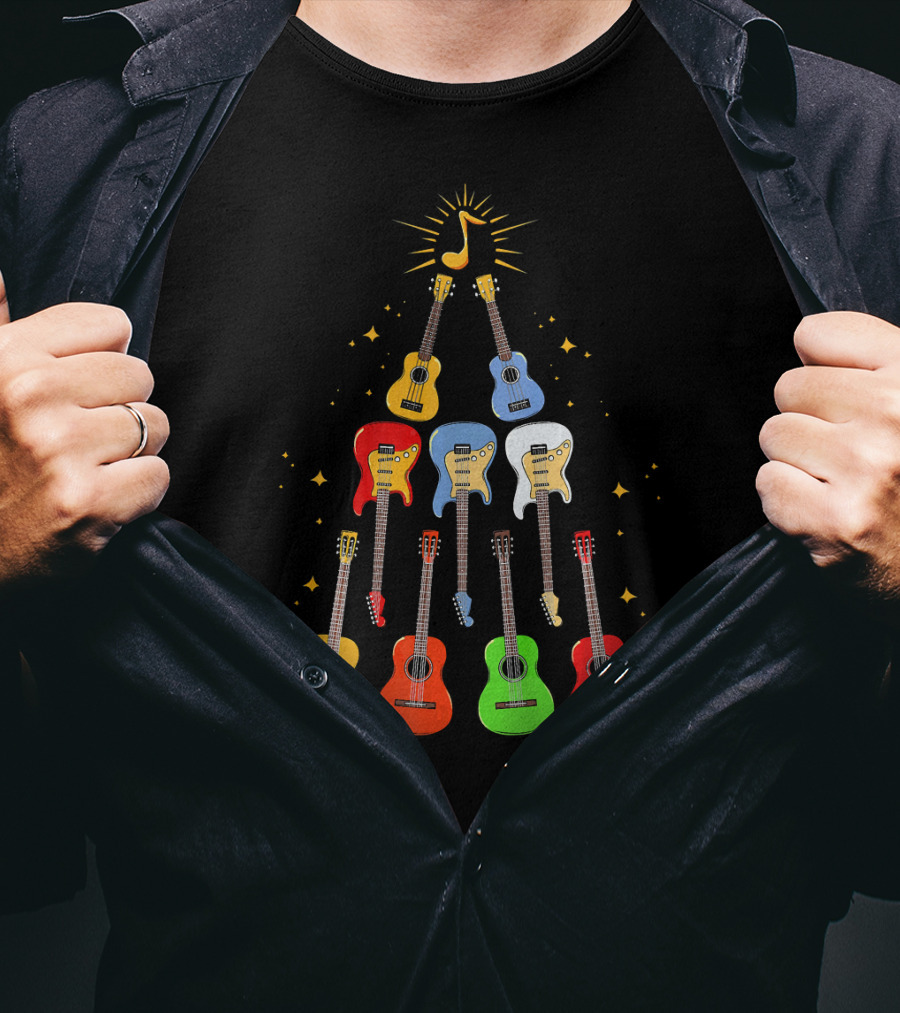 Guitar Christmas Tree Musical Funny Singer Instrument Holiday Display T-Shirt