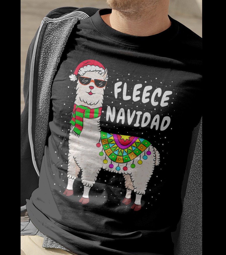 Fleece Navidad Christmas Llama Santa Hat Holiday T-Shirt