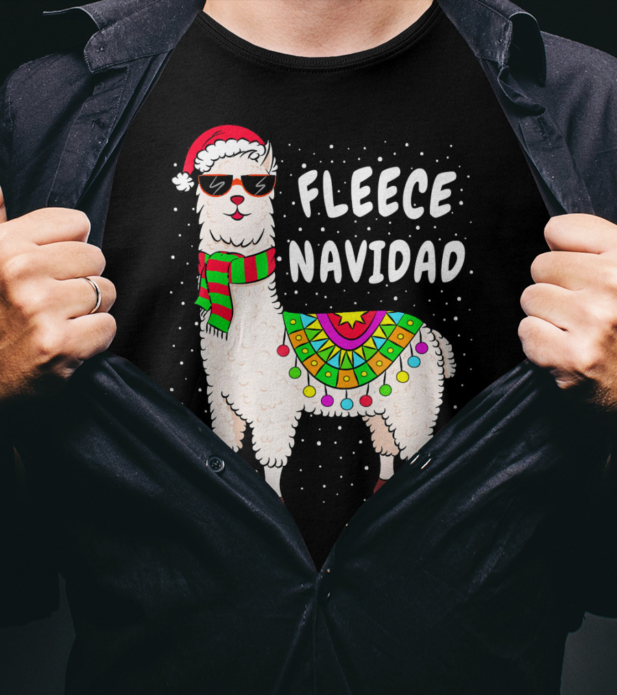 Fleece Navidad Christmas Llama Santa Hat Holiday T-Shirt