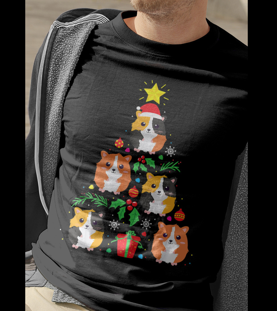 Guinea Pig Christmas Tree Santa Hat Festive T-Shirt