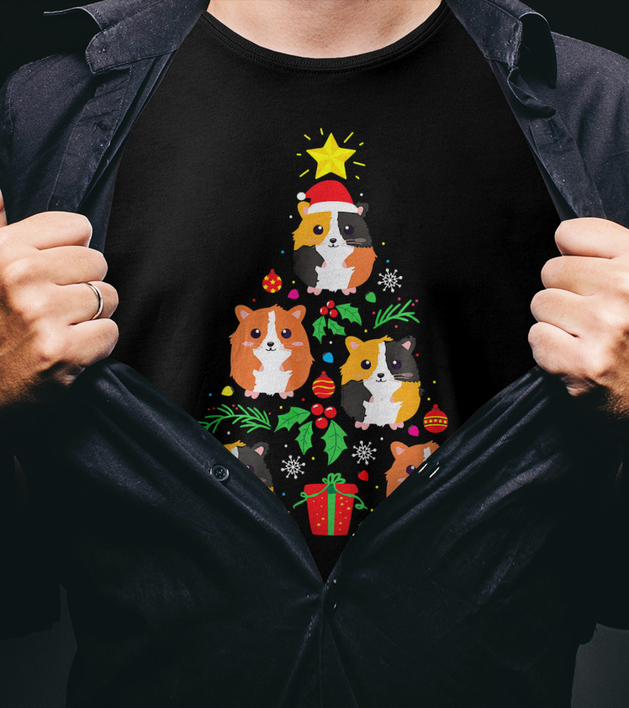 Guinea Pig Christmas Tree Santa Hat Festive T-Shirt