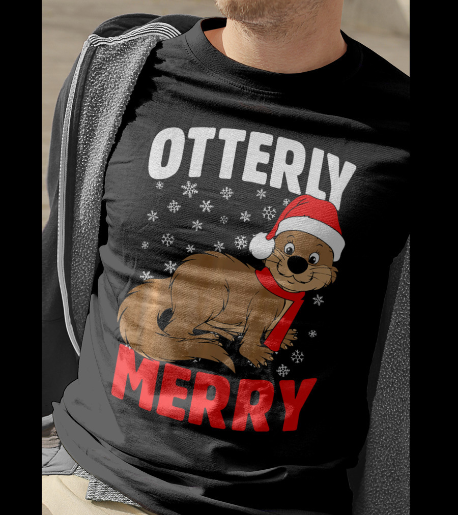 Otterly Merry Funny Ugly Christmas Sea River Otter T-Shirt