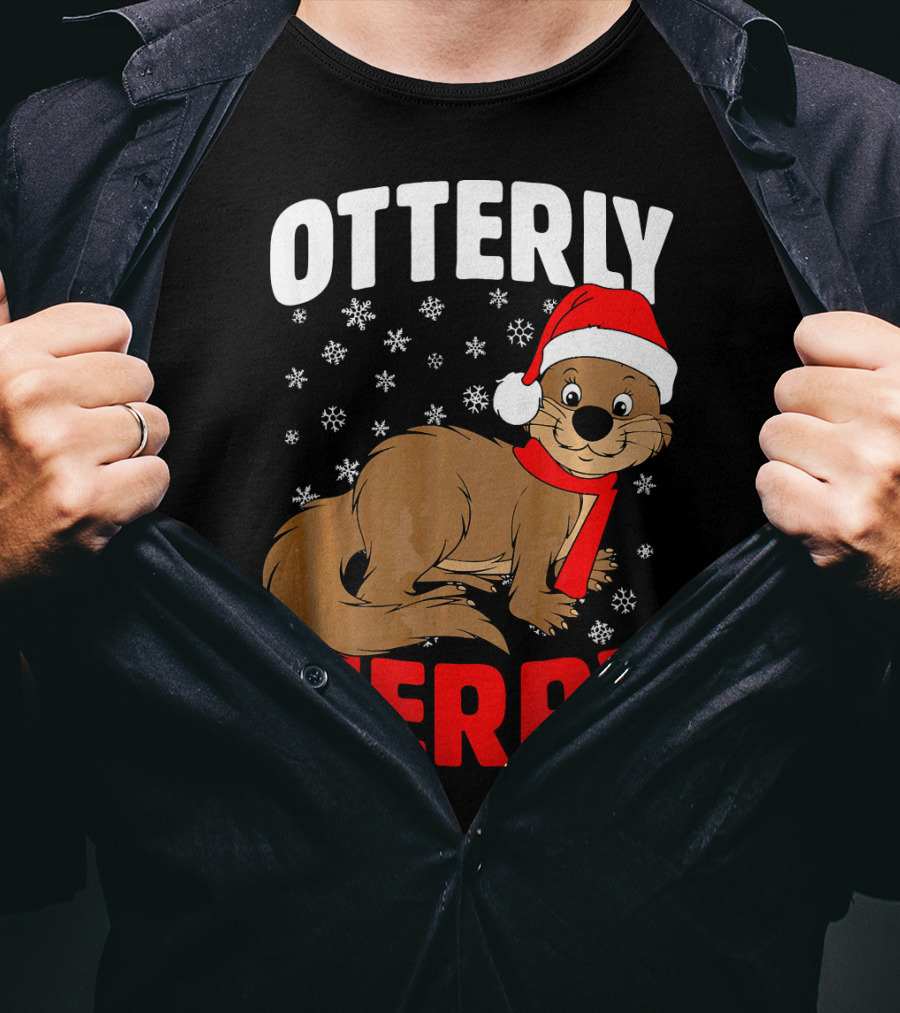 Otterly Merry Funny Ugly Christmas Sea River Otter T-Shirt