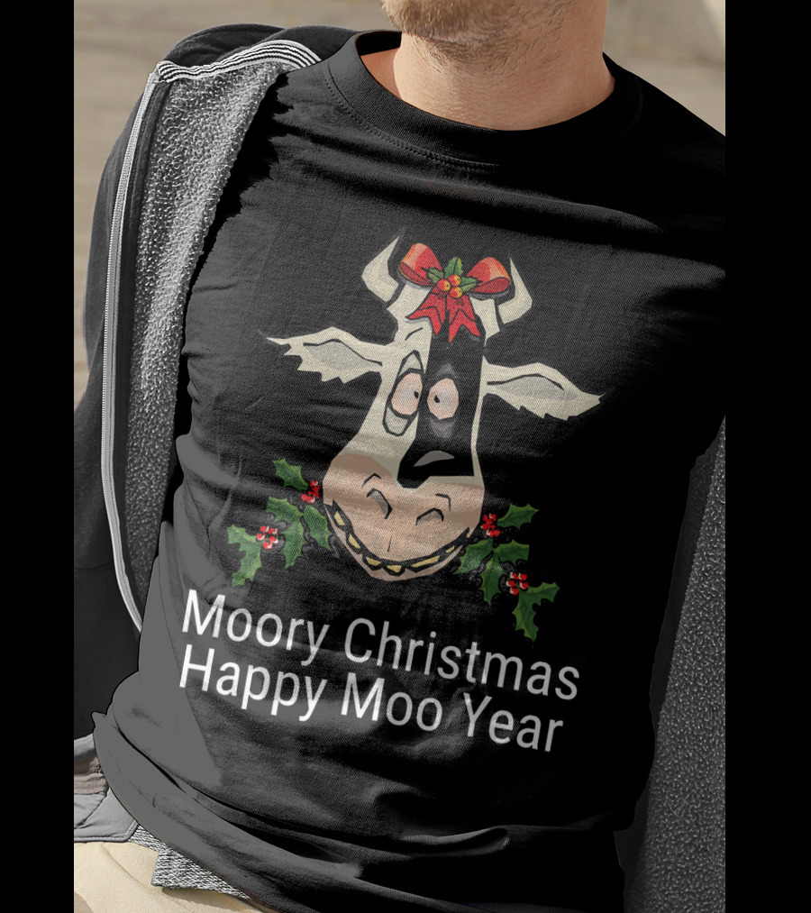 Moory Christmas Happy Moo Year Cow Holiday Spirit T-Shirt