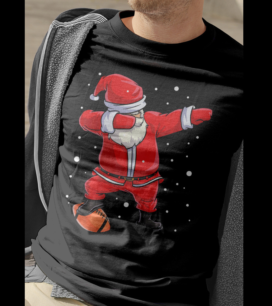 Santa Dabbing With Football Snowflakes T-Shirt
