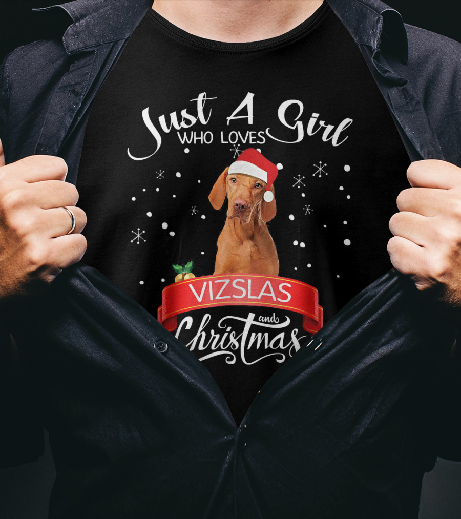 Just A Girl Who Loves Vizslas And Christmas T-Shirt