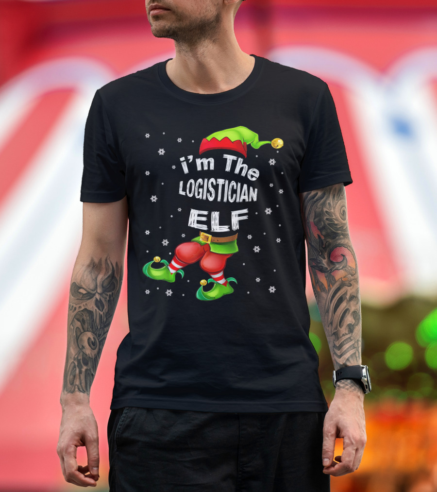 i'm The Logistician Elf Christmas Outfit with Snowflakes and Elf Hat T-Shirt