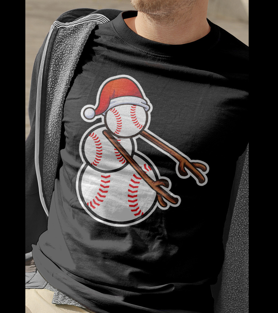 Flossing Snowman Baseballs Santa Hat T-Shirt