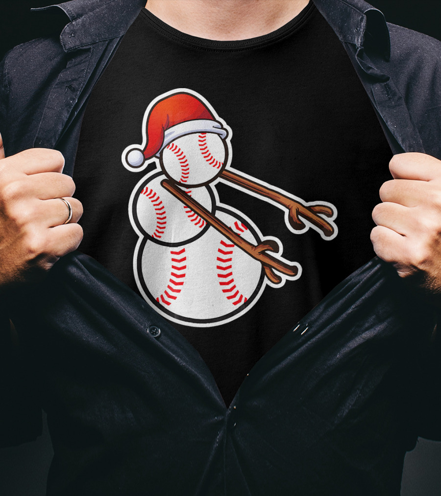 Flossing Snowman Baseballs Santa Hat T-Shirt