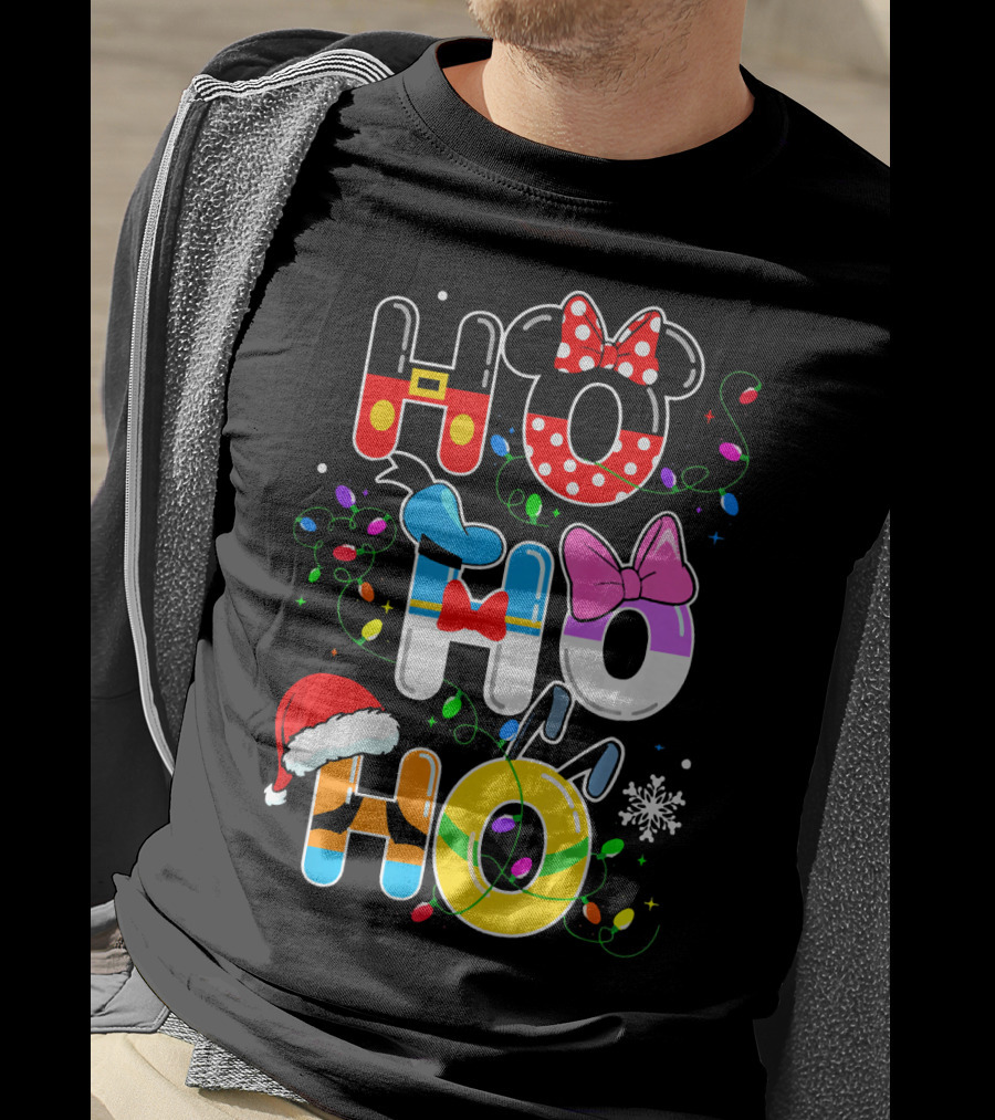Ho Ho Ho Christmas Disney Characters Lights Decor T-Shirt