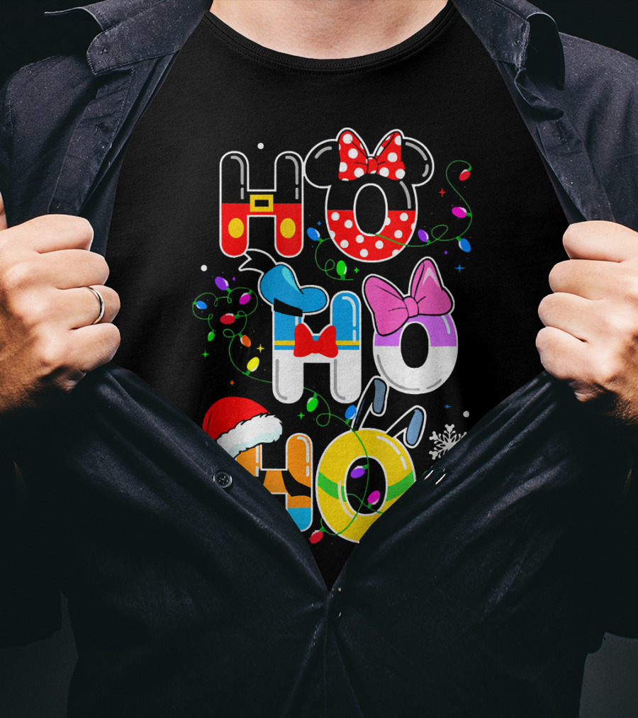 Ho Ho Ho Christmas Disney Characters Lights Decor T-Shirt