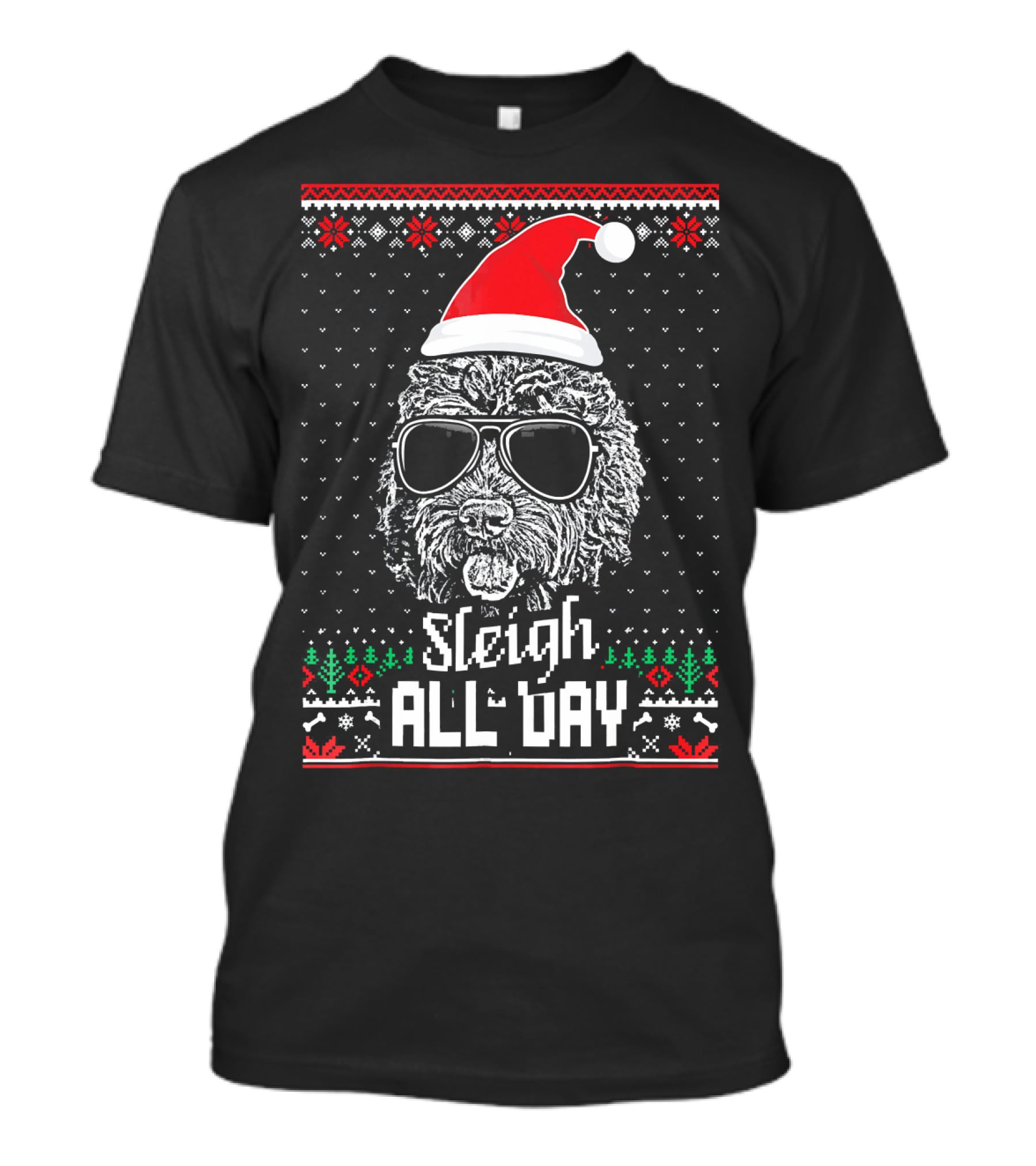 Sleigh All Day Christmas Labradoodle With Santa Hat And Sunglasses T-Shirt