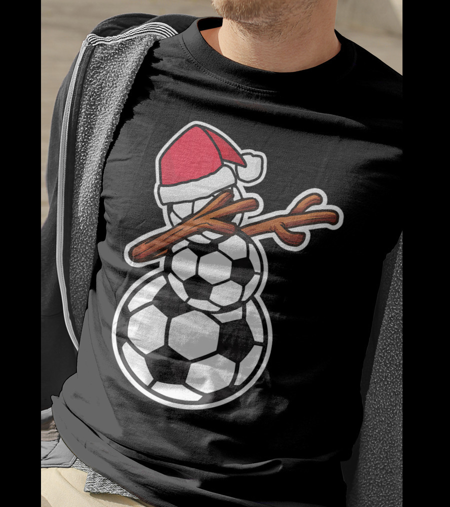 Dabbing Soccer Snowman With Santa Hat T-Shirt
