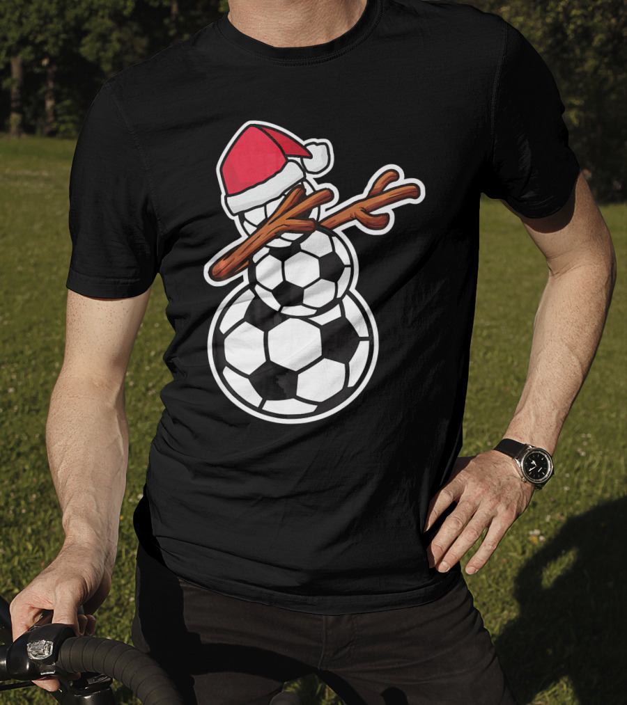 Dabbing Soccer Snowman With Santa Hat T-Shirt