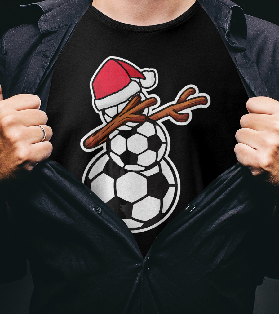 Dabbing Soccer Snowman With Santa Hat T-Shirt