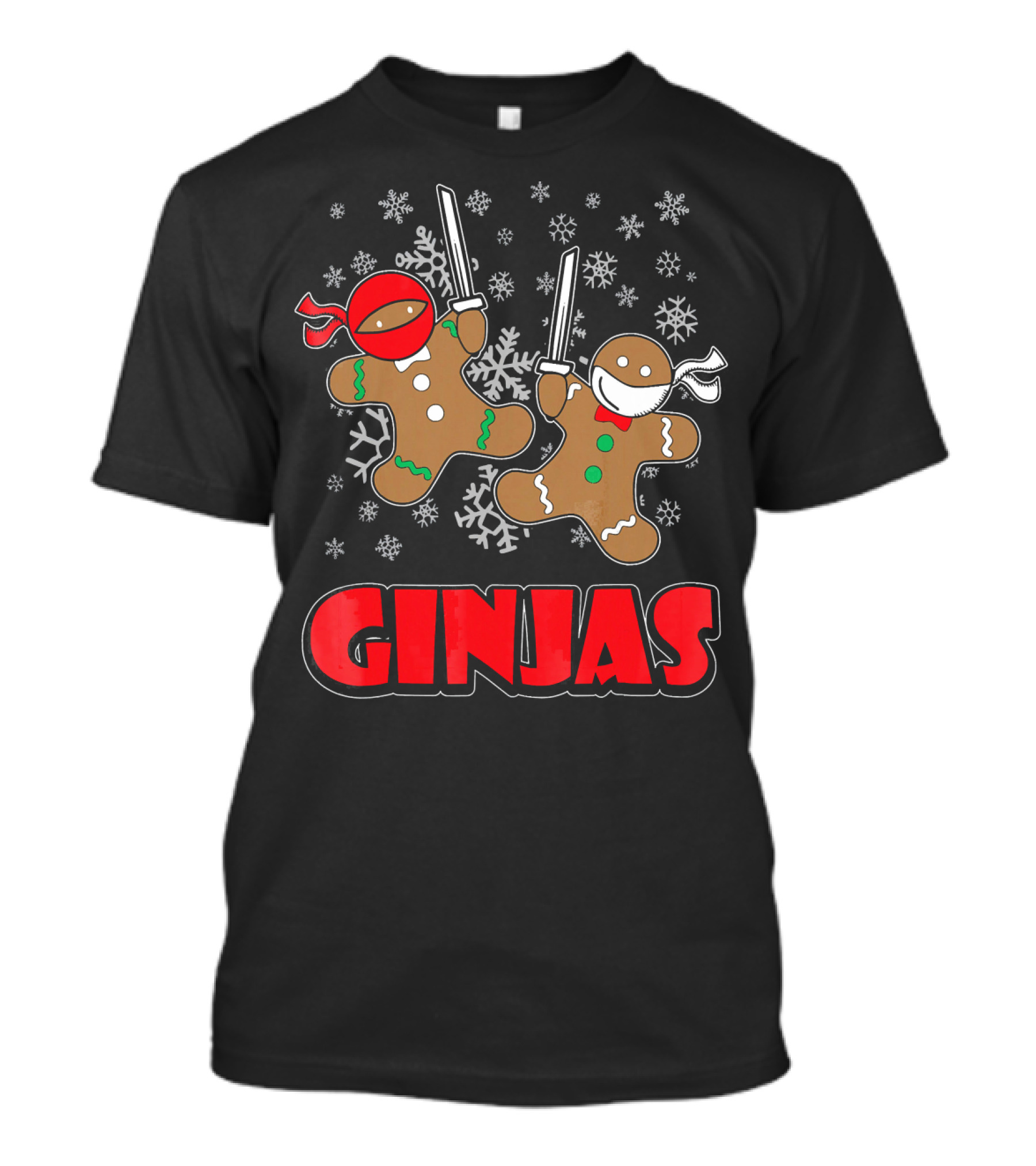Gingerbread Man Ninjas Christmas In July Snowflakes T-Shirt