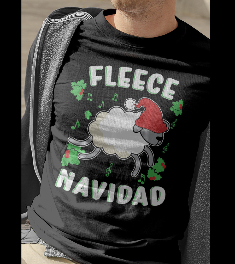 Fleece Navidad Lamb Christmas Xmas Santa Hat Music Notes Hollys T-Shirt