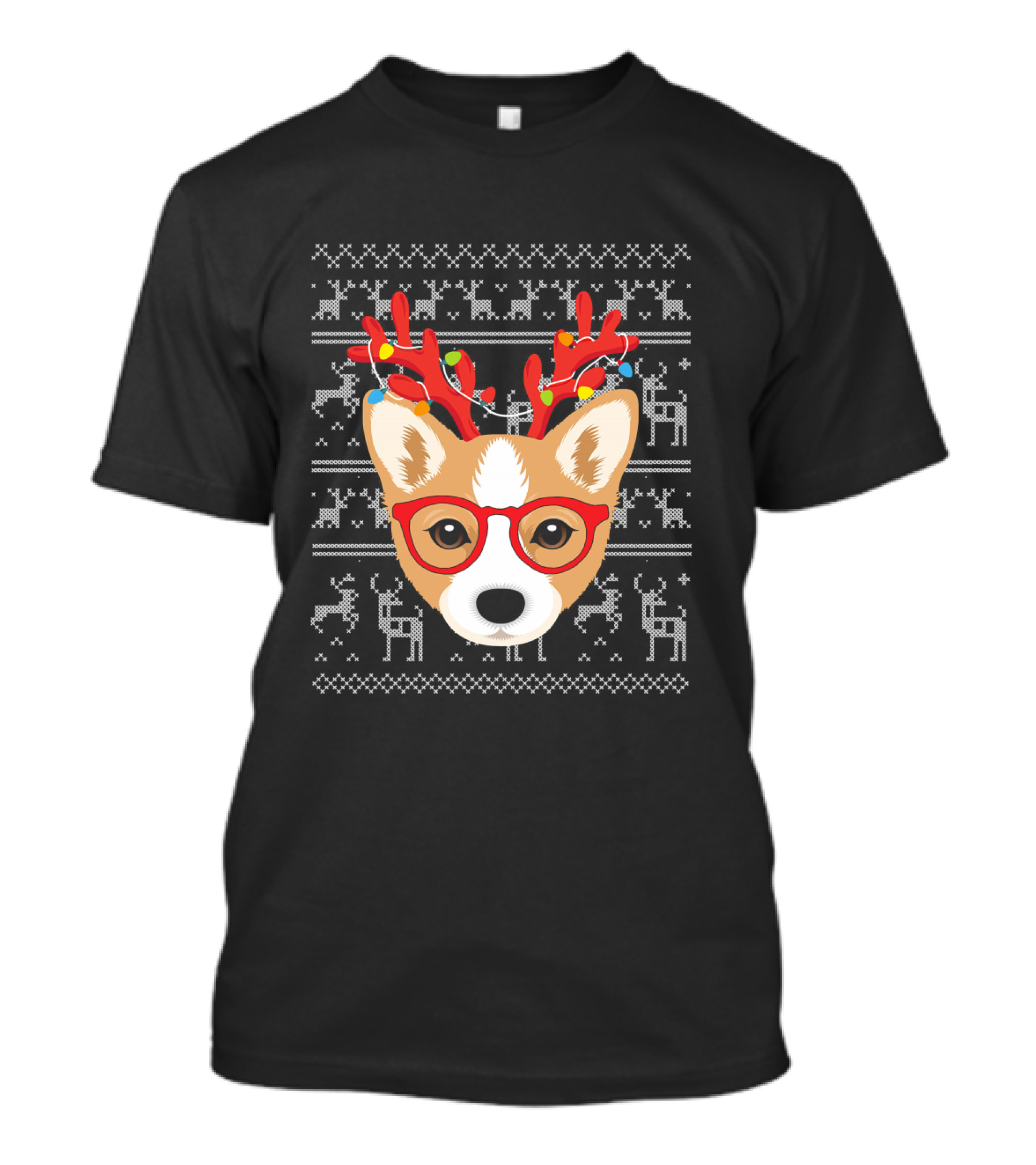 Corgi Puppy Dog With Xmas Antlers And Glasses Holiday T-Shirt