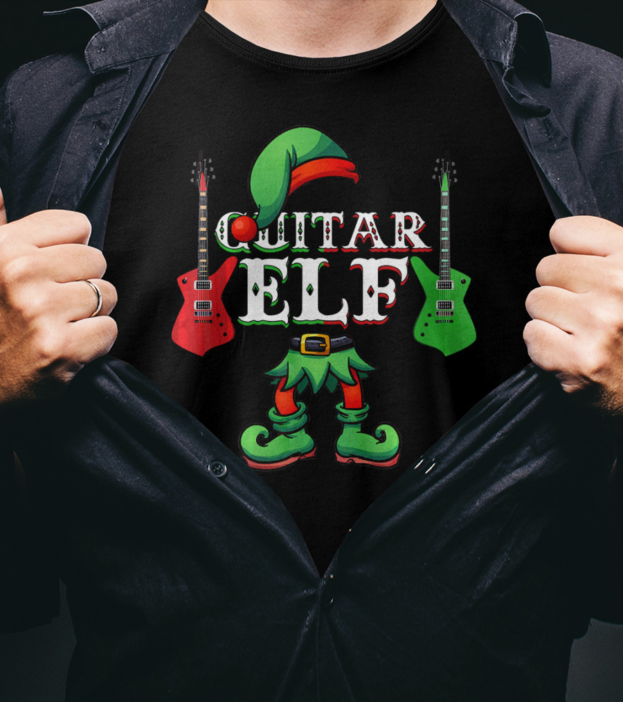 Guitar Elf Electric Guitar Christmas Team T-Shirt