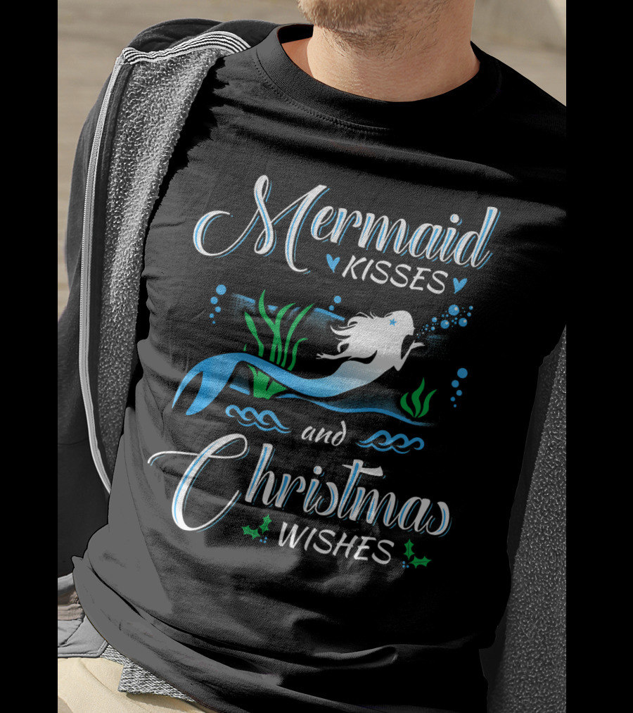 Mermaid Kisses And Christmas Wishes With Festive Underwater T-Shirt