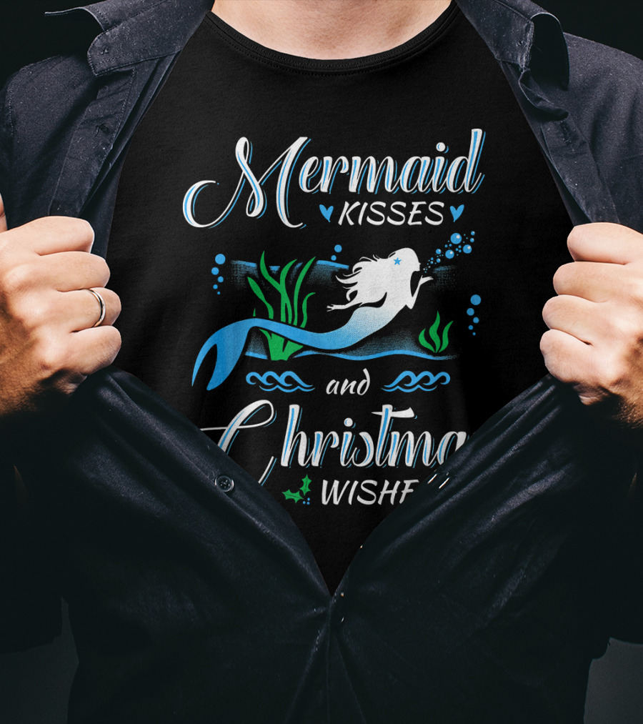 Mermaid Kisses And Christmas Wishes With Festive Underwater T-Shirt