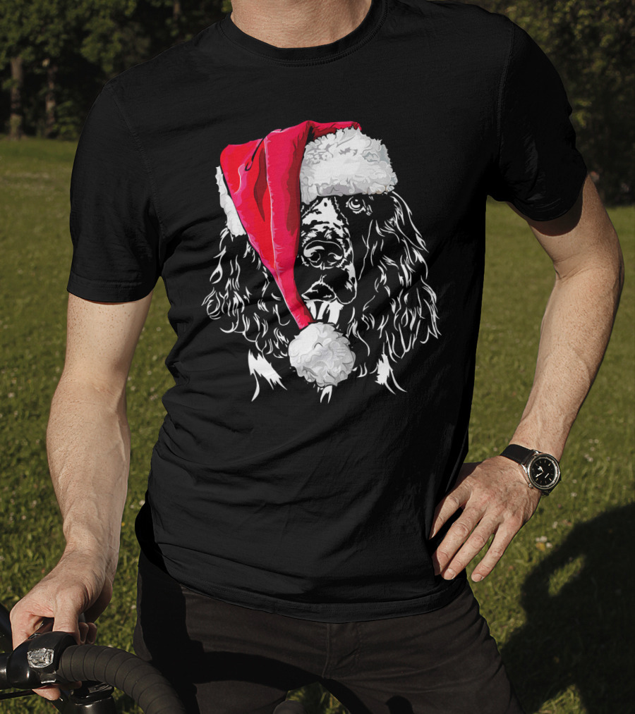 Funny Springer Spaniel Santa Hat Holiday Dog T-Shirt