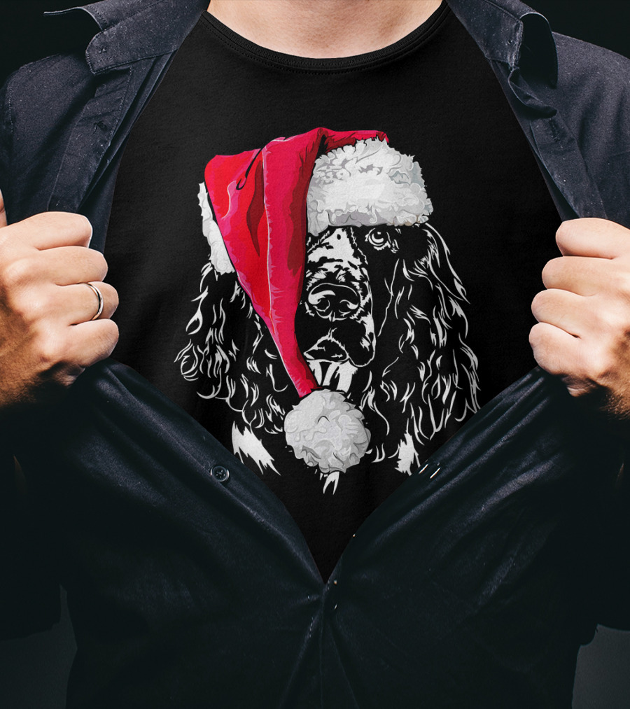 Funny Springer Spaniel Santa Hat Holiday Dog T-Shirt