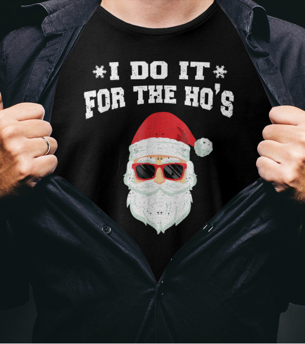 I Do It For The Ho's Funny Christmas Santa Red Hat Sunglasses T-Shirt
