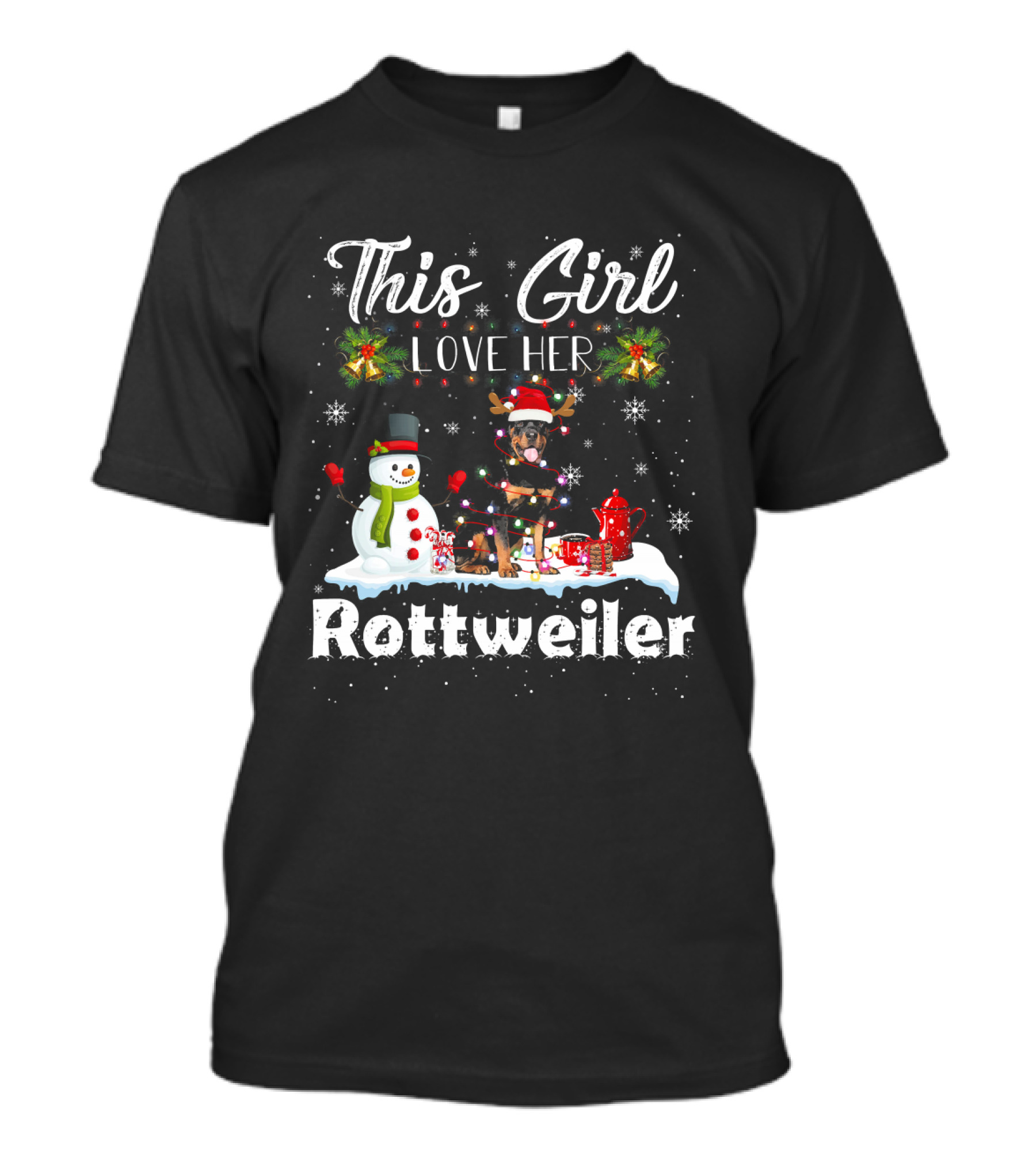This Girl Love Her Rottweiler Snowman Xmas T-Shirt