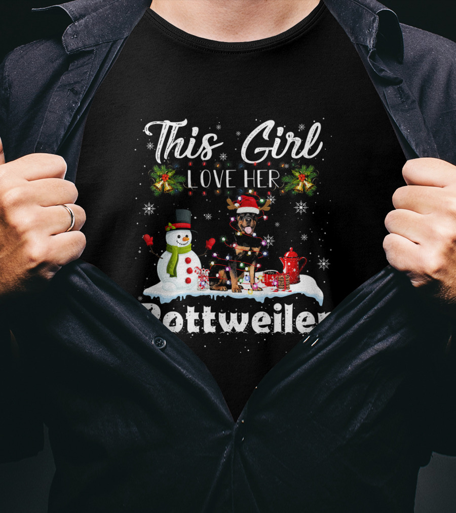 This Girl Love Her Rottweiler Snowman Xmas T-Shirt