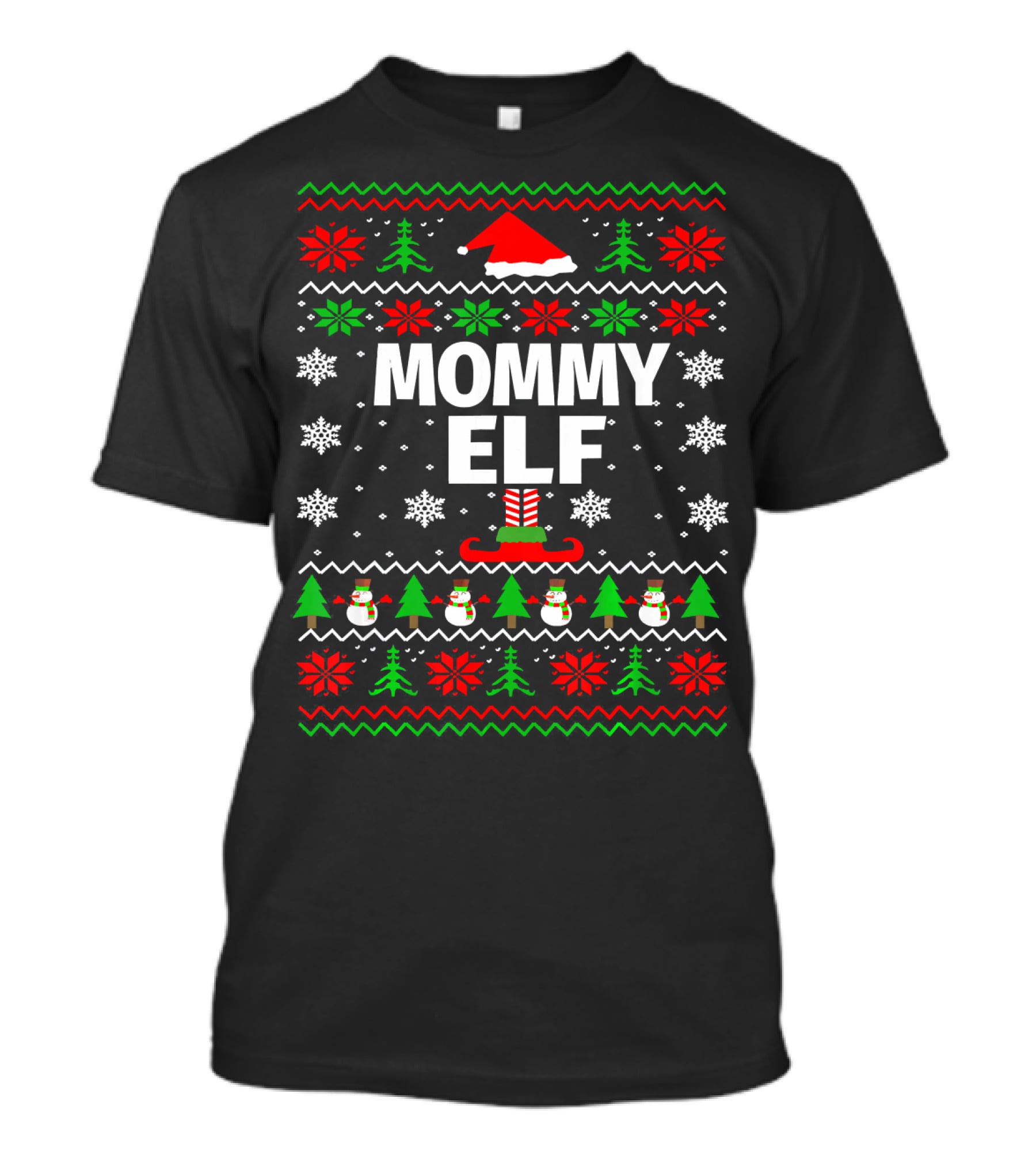 Mommy ELF Christmas Sweater Ugly Season Family Holiday Snowflakes Trees T-Shirt