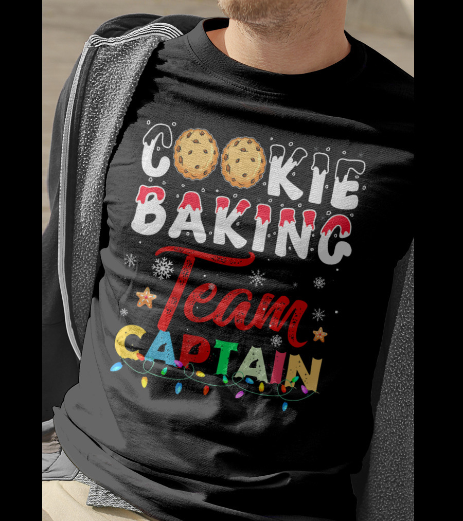 Christmas Cookie Baking Team Captain Holiday Lights Snowflakes Decor T-Shirt