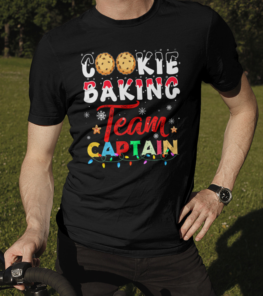 Christmas Cookie Baking Team Captain Holiday Lights Snowflakes Decor T-Shirt