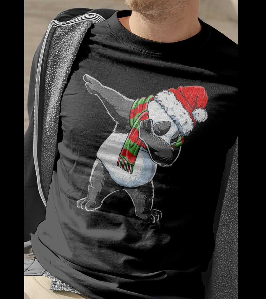 Panda Dabbing Santa Hat Red Green Scarf T-Shirt