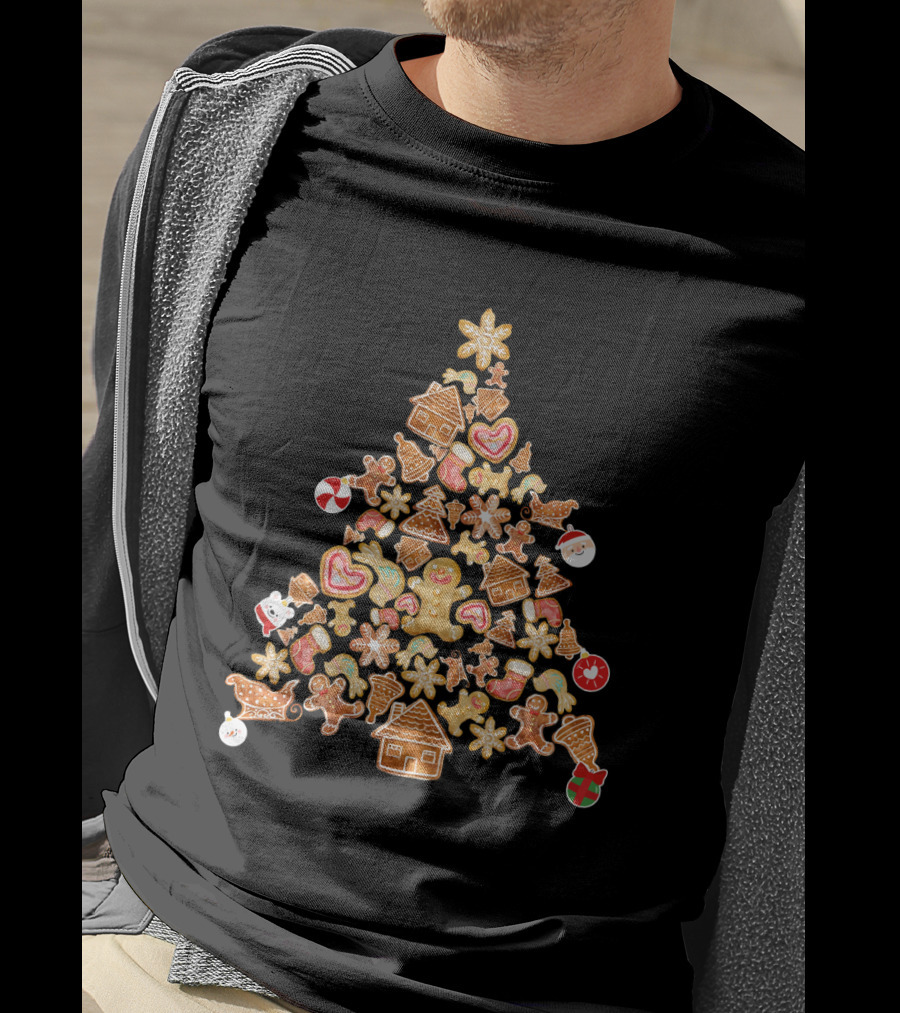 Gingerbread Man Christmas Tree Cookies With Candy Canes And Snowflakes T-Shirt