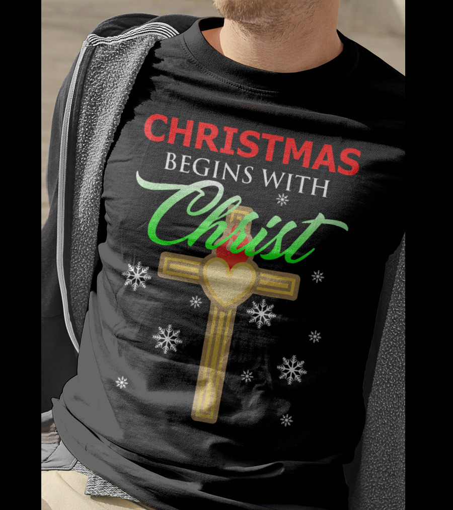 Christmas Begins With Christ Cross Snowflakes T-Shirt