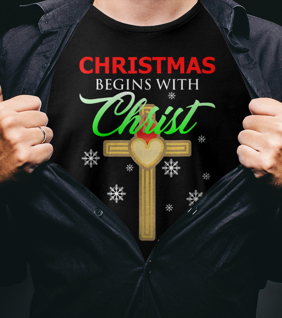Christmas Begins With Christ Cross Snowflakes T-Shirt