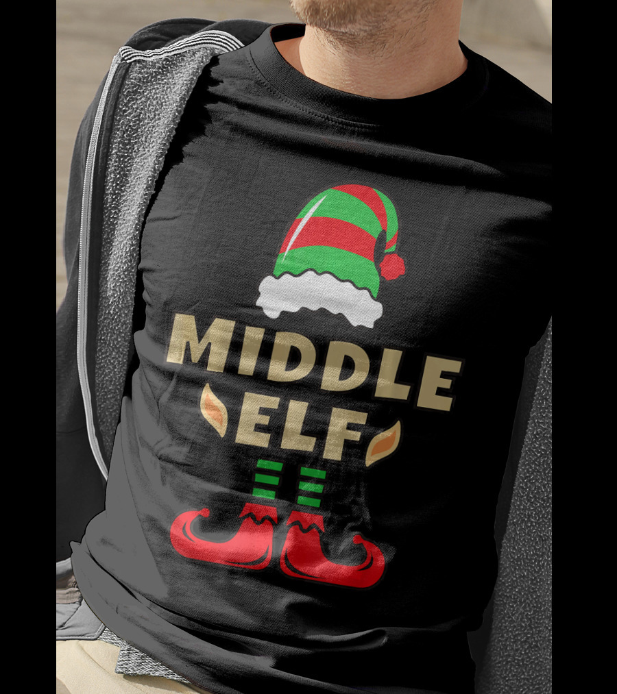 Middle Child Elf Christmas Costume Hat And Shoes T-Shirt