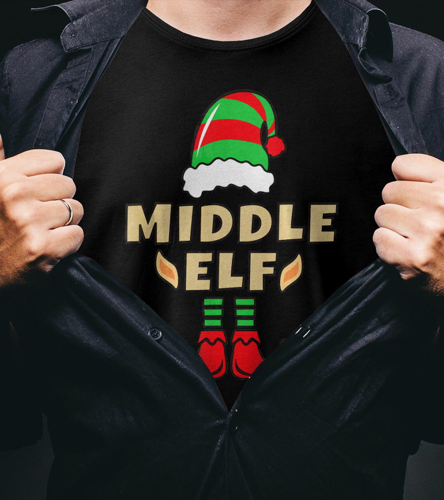 Middle Child Elf Christmas Costume Hat And Shoes T-Shirt