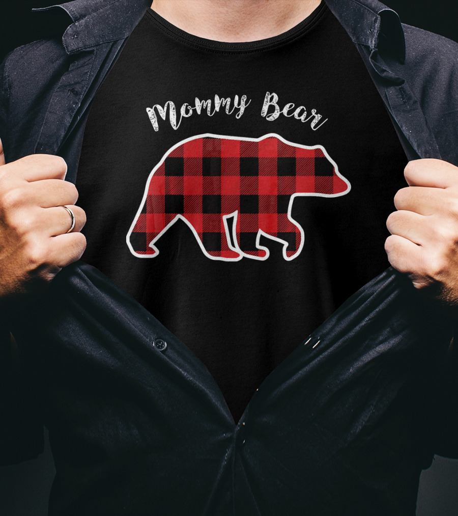Mommy Bear Red Plaid Buffalo Check T-Shirt