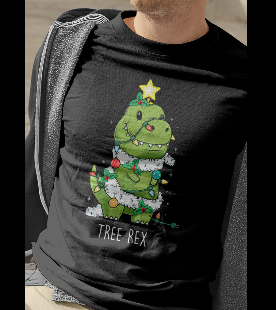 Tree Rex Christmas Lights Dinosaur Star Ornaments T-Shirt