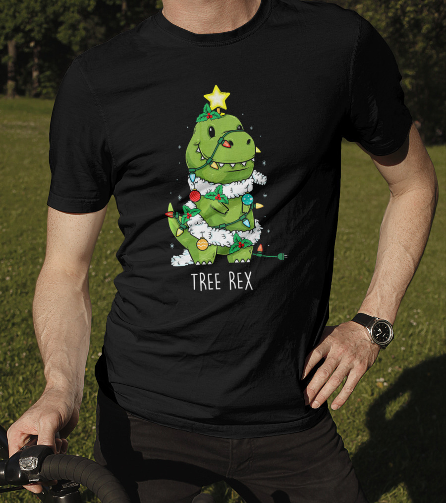 Tree Rex Christmas Lights Dinosaur Star Ornaments T-Shirt