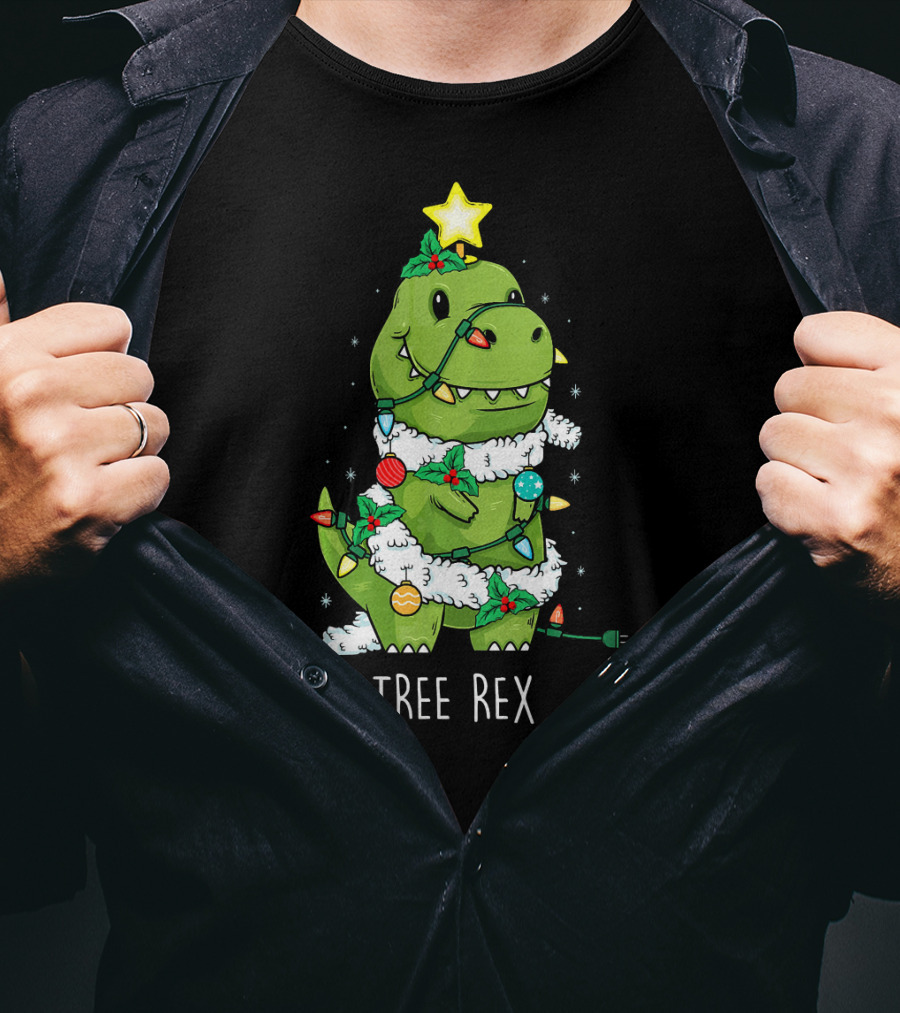 Tree Rex Christmas Lights Dinosaur Star Ornaments T-Shirt
