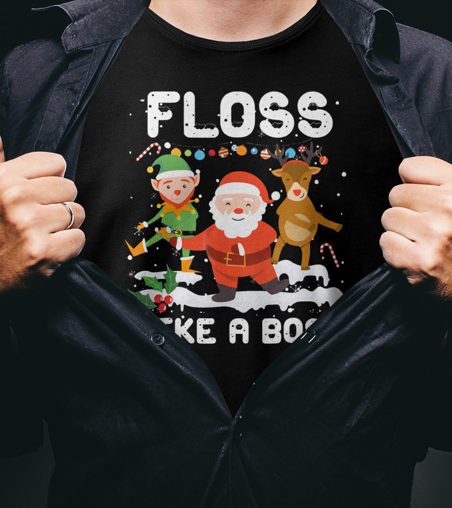 Floss Like A Boss Santa Reindeer Elf Christmas T-Shirt